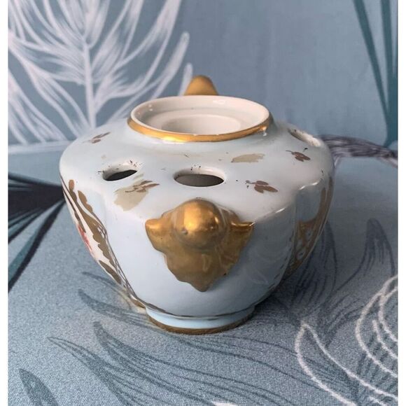 VINTAGE Limoges Hand Painted gold floral Inkwell & Pen Holder NO LID - Picture 3 of 9